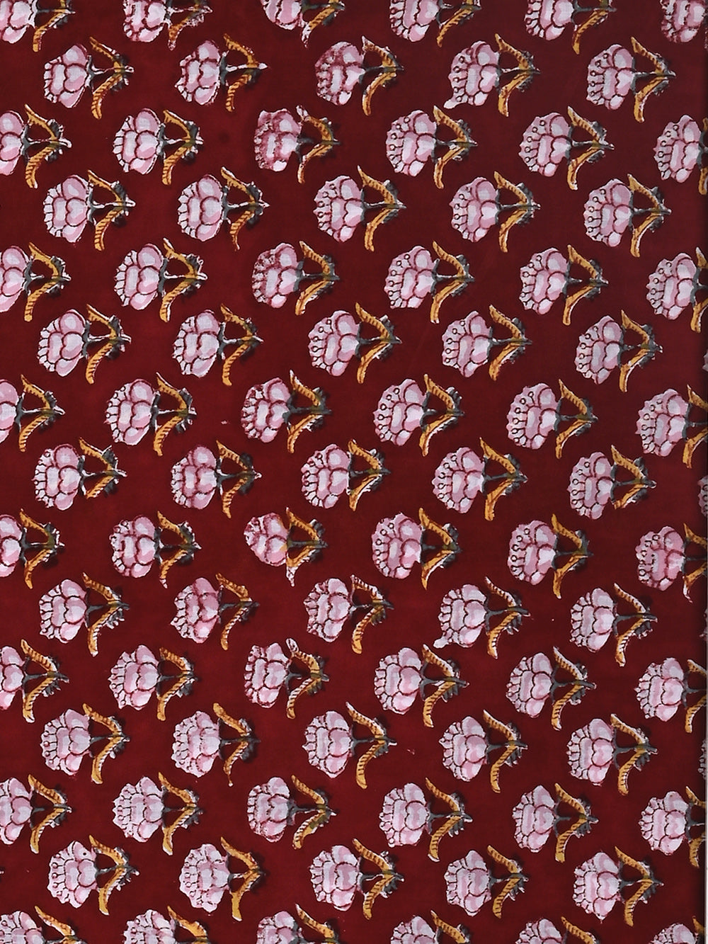 Red Blooming Flower Booti Pattern Cotton Cambric Sanganeri Hand Block Printed Fabric