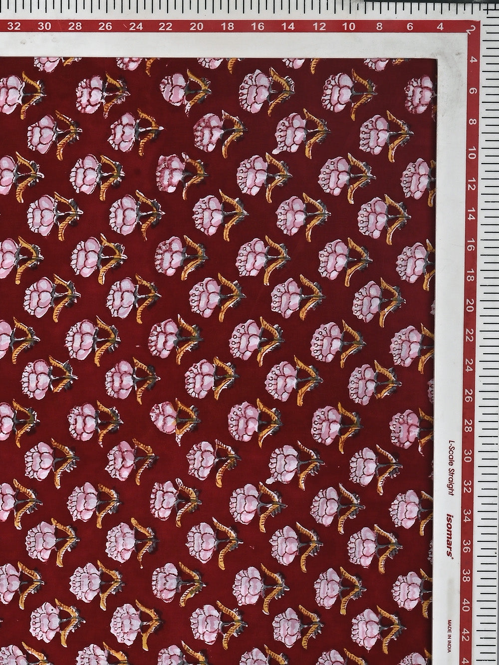 Red Blooming Flower Booti Pattern Cotton Cambric Sanganeri Hand Block Printed Fabric