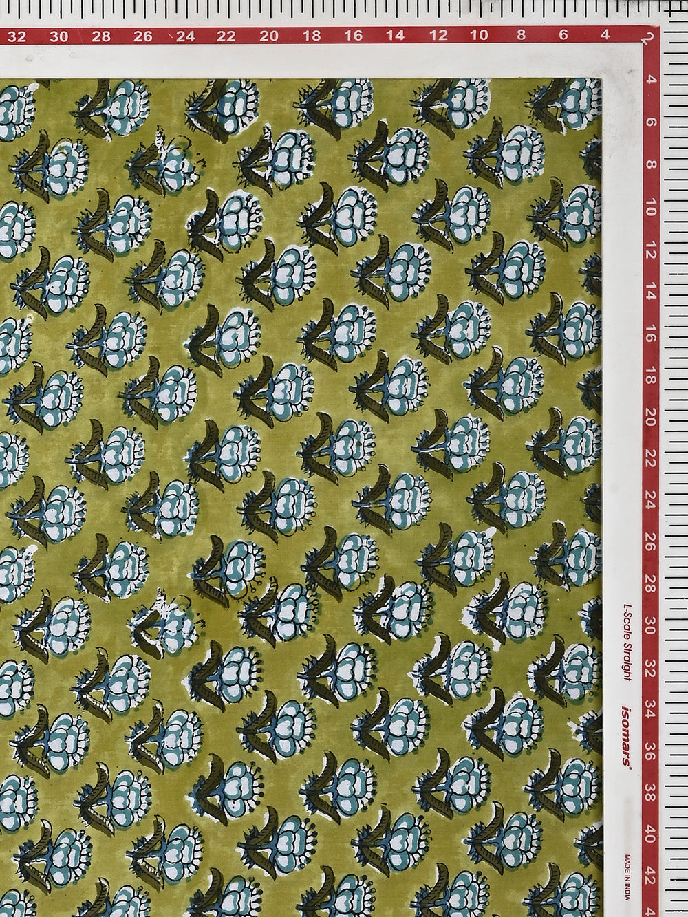 Green Blooming Flower Booti Pattern Cotton Cambric Sanganeri Hand Block Printed Fabric