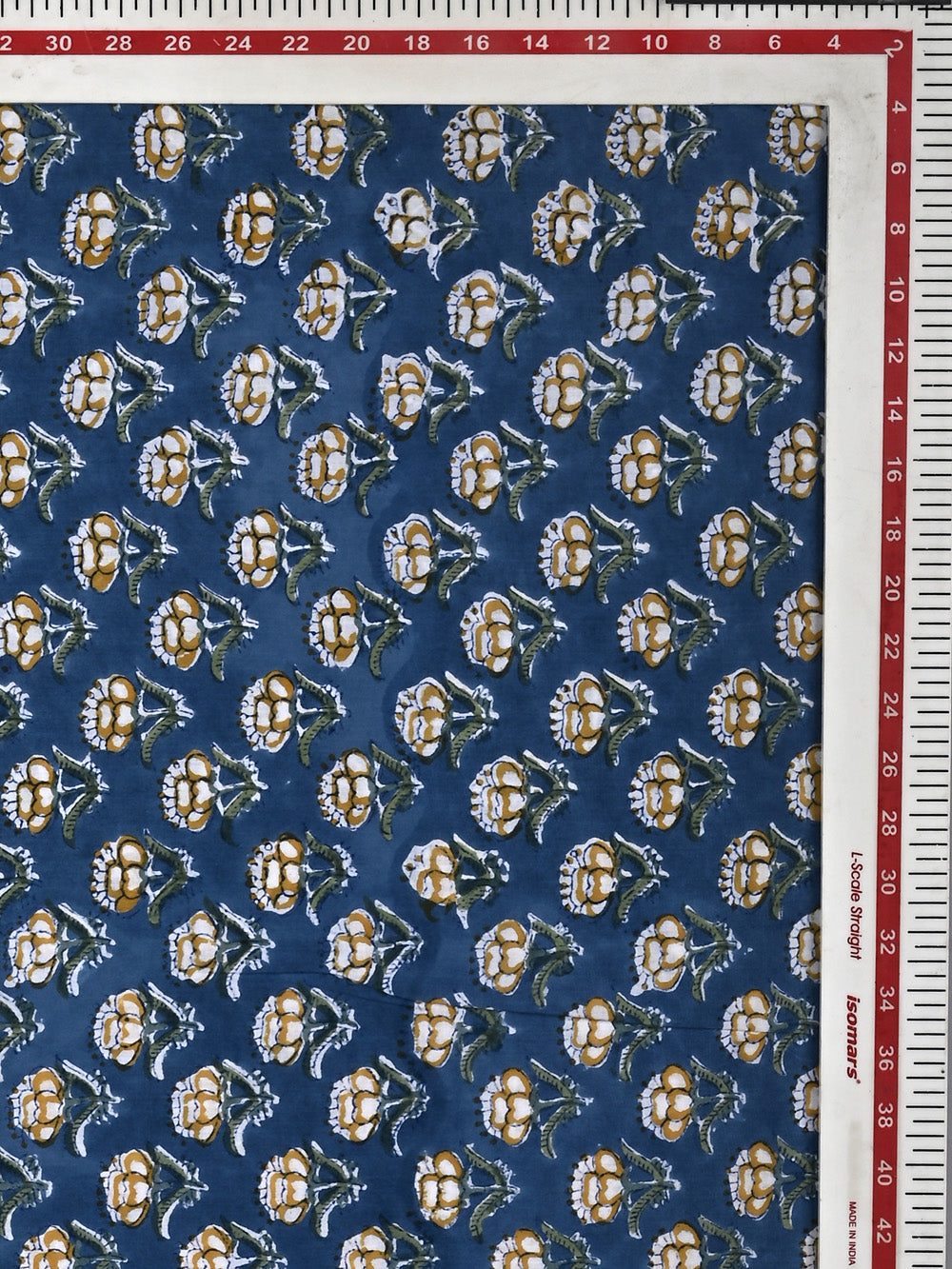 Nightime Blue Blooming Flower Booti Pattern Cotton Cambric Sanganeri Hand Block Printed Fabric