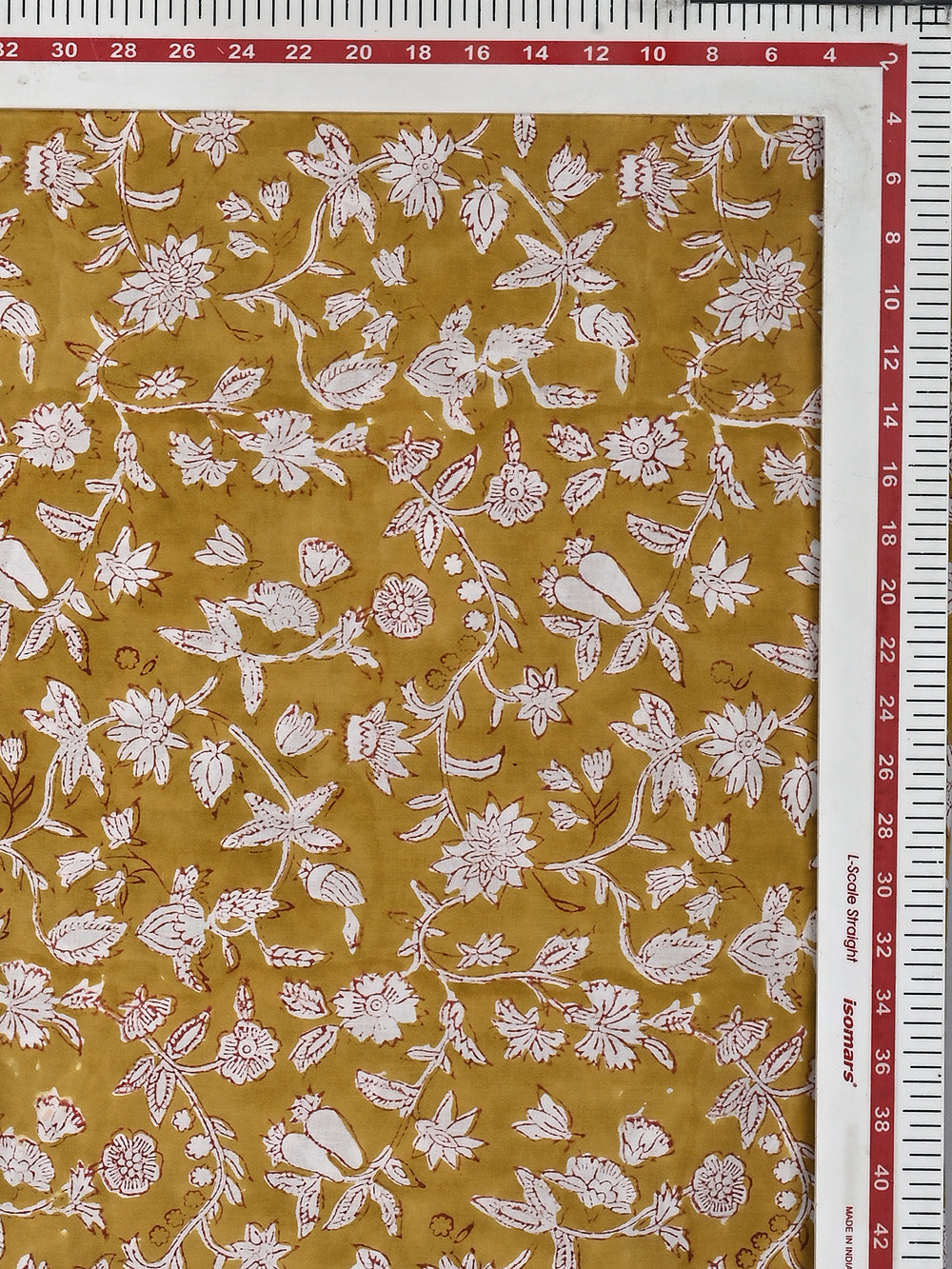 Yellow Outline Jaal Pattern Cotton Cambric Sanganeri Hand Block Printed Fabric