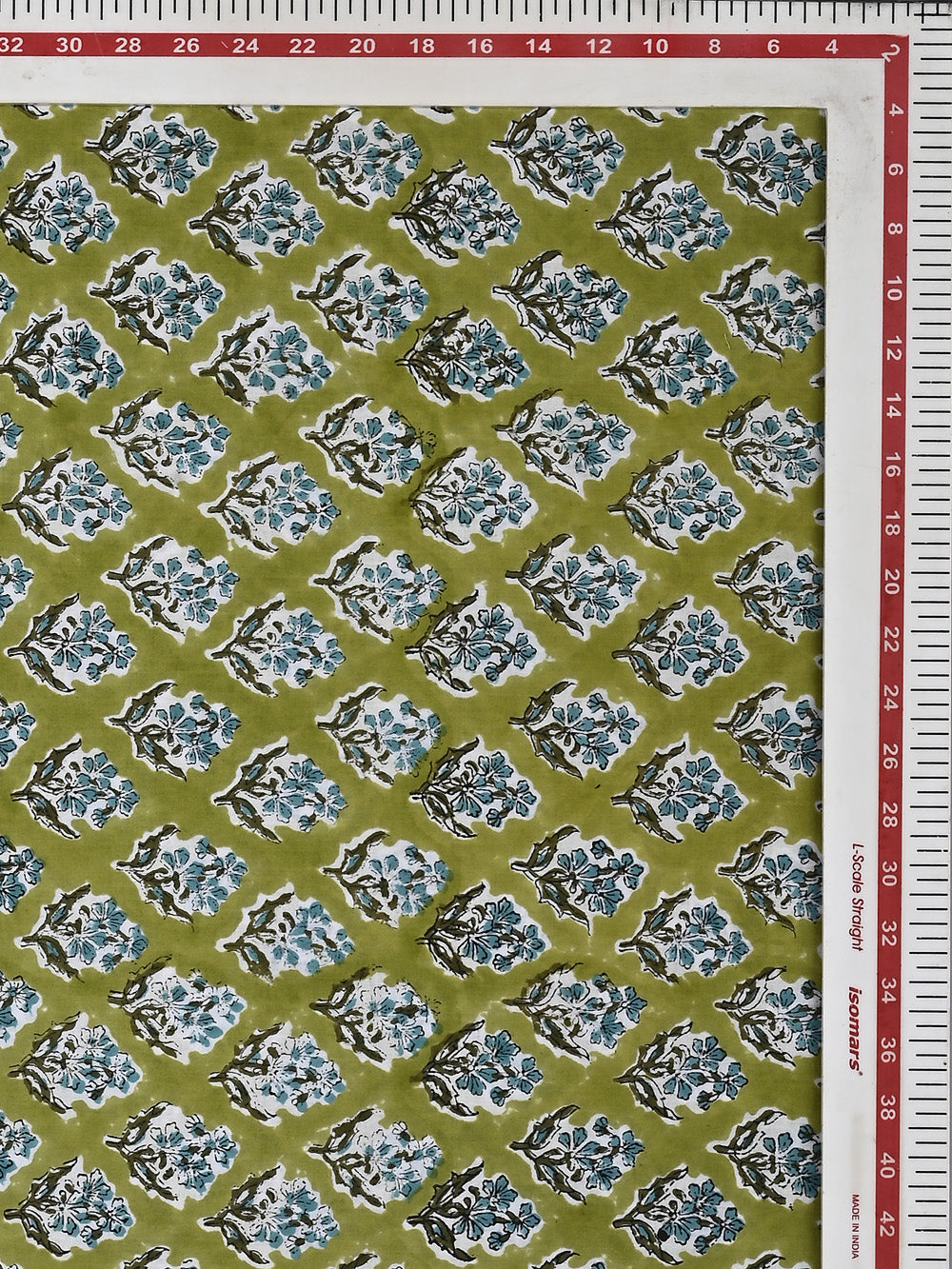 Green Desi Flower Booti Pattern Cotton Cambric Sanganeri Hand Block Printed Fabric