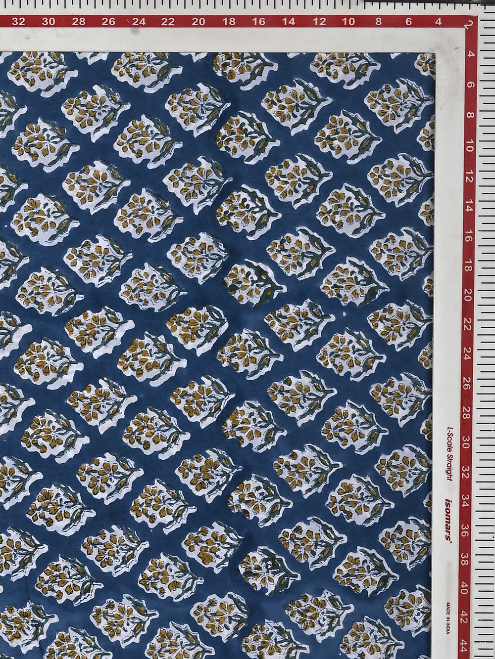 Blue Desi Flower Booti Pattern Cotton Cambric Sanganeri Hand Block Printed Fabric