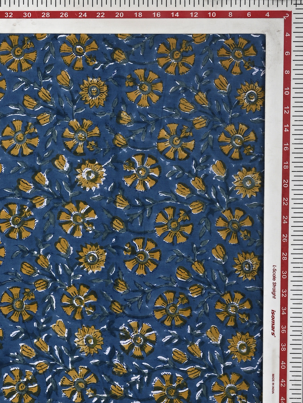 Blue Gola Flower Jaal Pattern Cotton Cambric Sanganeri Hand Block Printed Fabric