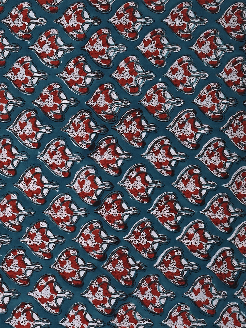 Dark Aqua Blue Paan Booti Pattern Cotton Cambric Sanganeri Hand Block Printed Fabric