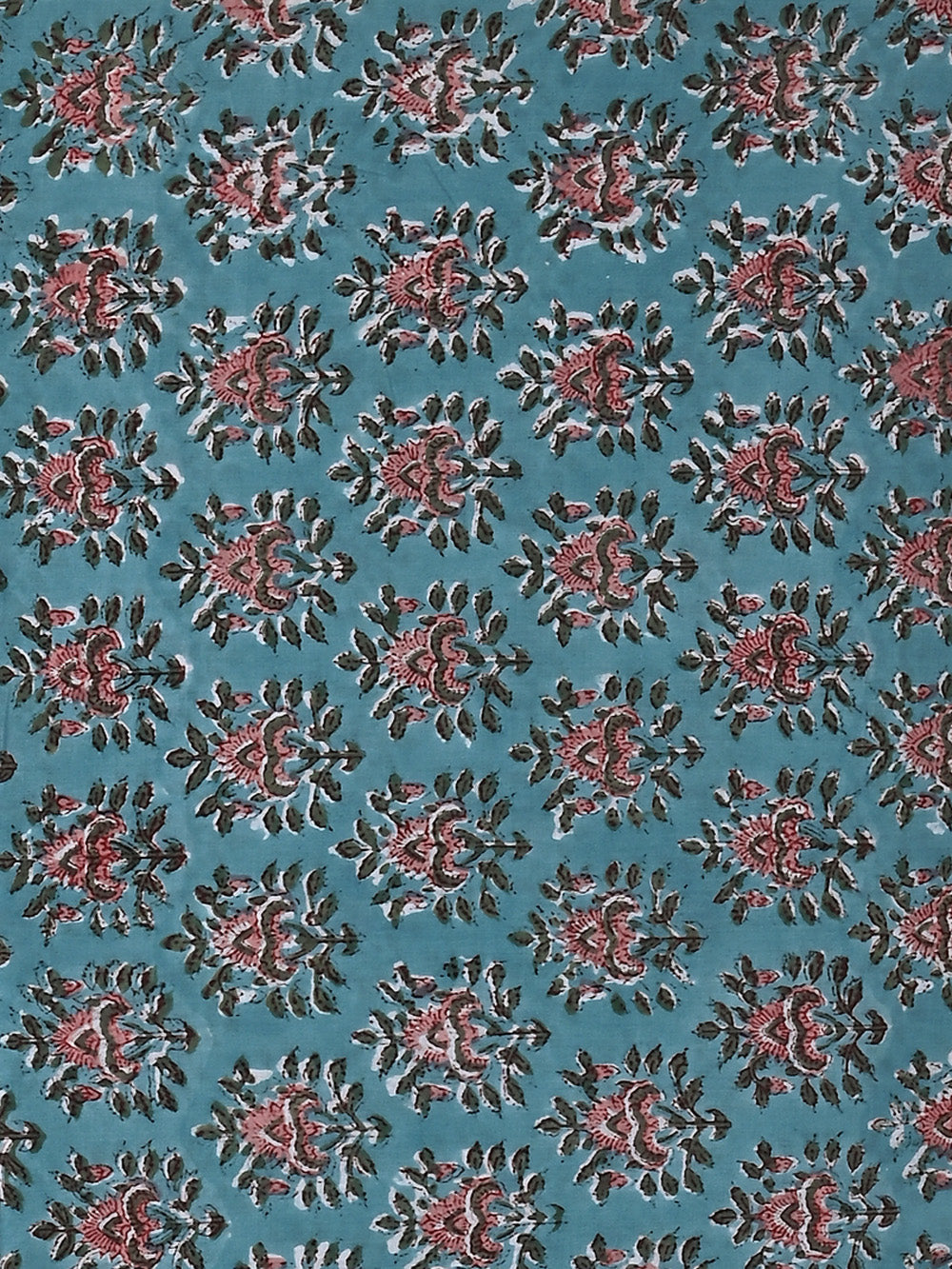 Sky Blue Bouquet Flower Booti Pattern Cotton Cambric Sanganeri Hand Block Printed Fabric