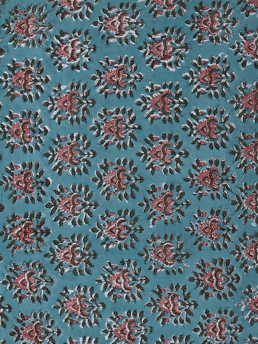 Sky Blue Bouquet Flower Booti Pattern Cotton Cambric Sanganeri Hand Bl