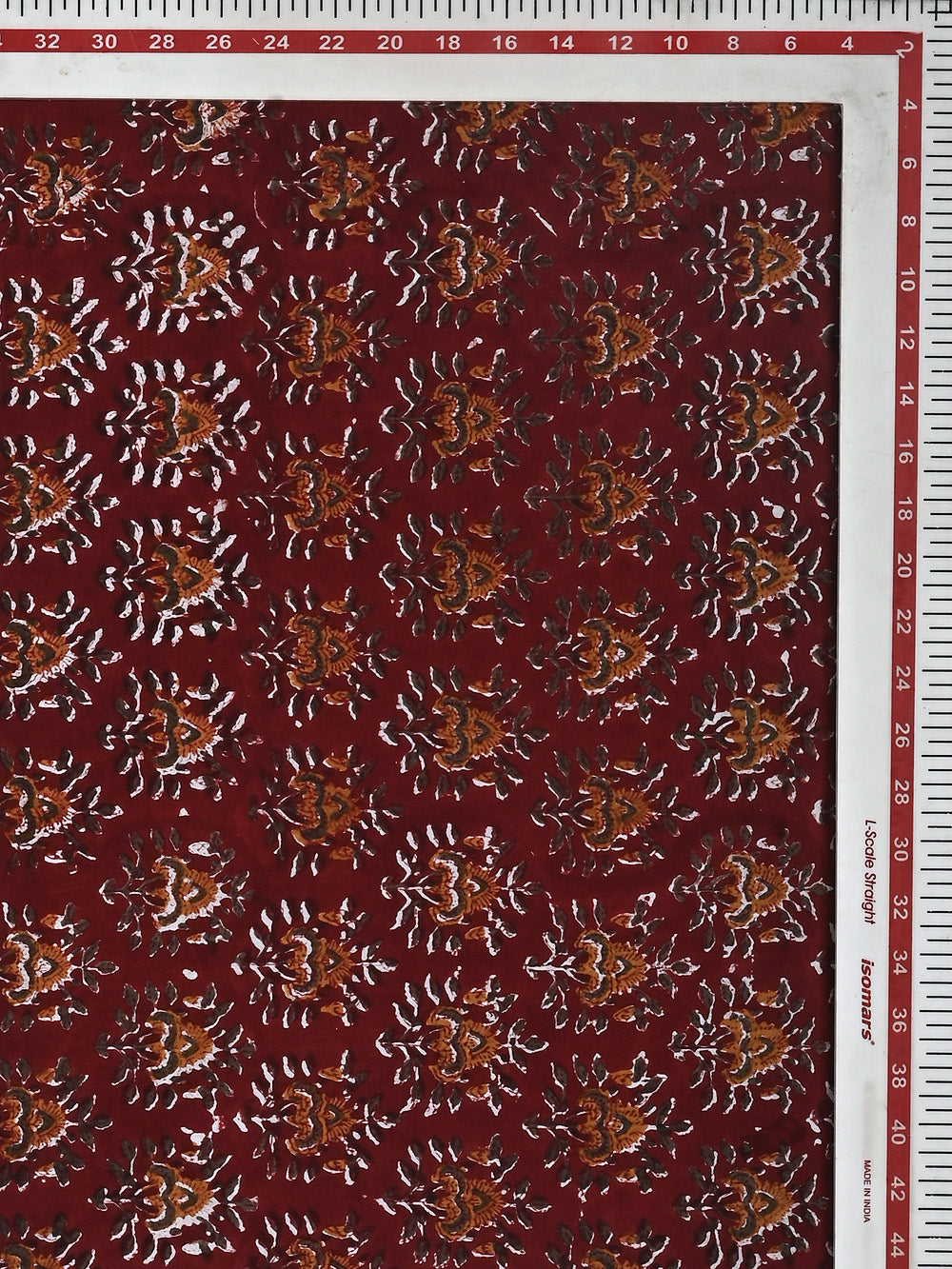 Red Bouquet Flower Booti Pattern Cotton Cambric Sanganeri Hand Block Printed Fabric