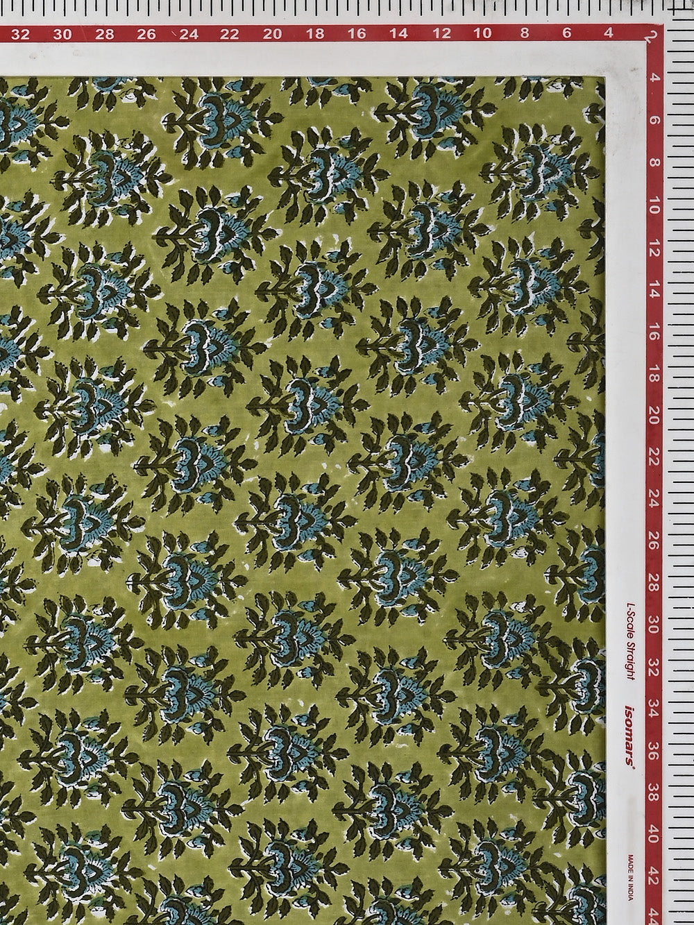 Green Bouquet Flower Booti Pattern Cotton Cambric Sanganeri Hand Block Printed Fabric