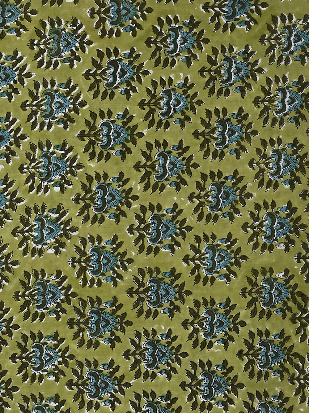 Green Bouquet Flower Booti Pattern Cotton Cambric Sanganeri Hand Block Printed Fabric