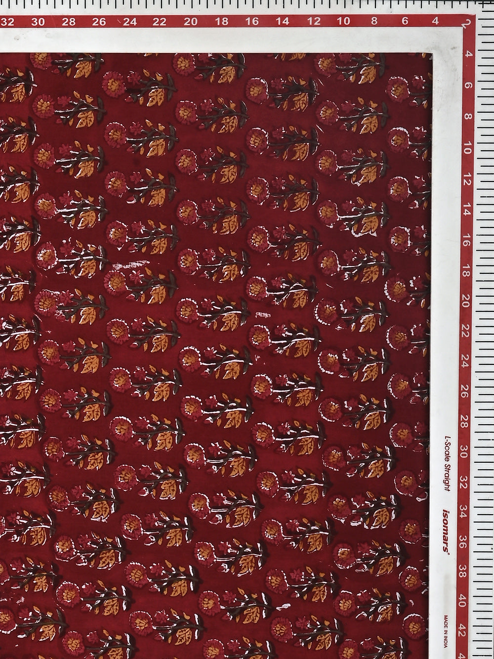 Red Mughal Flower Booti Pattern Cotton Cambric Sanganeri Hand Block Printed Fabric