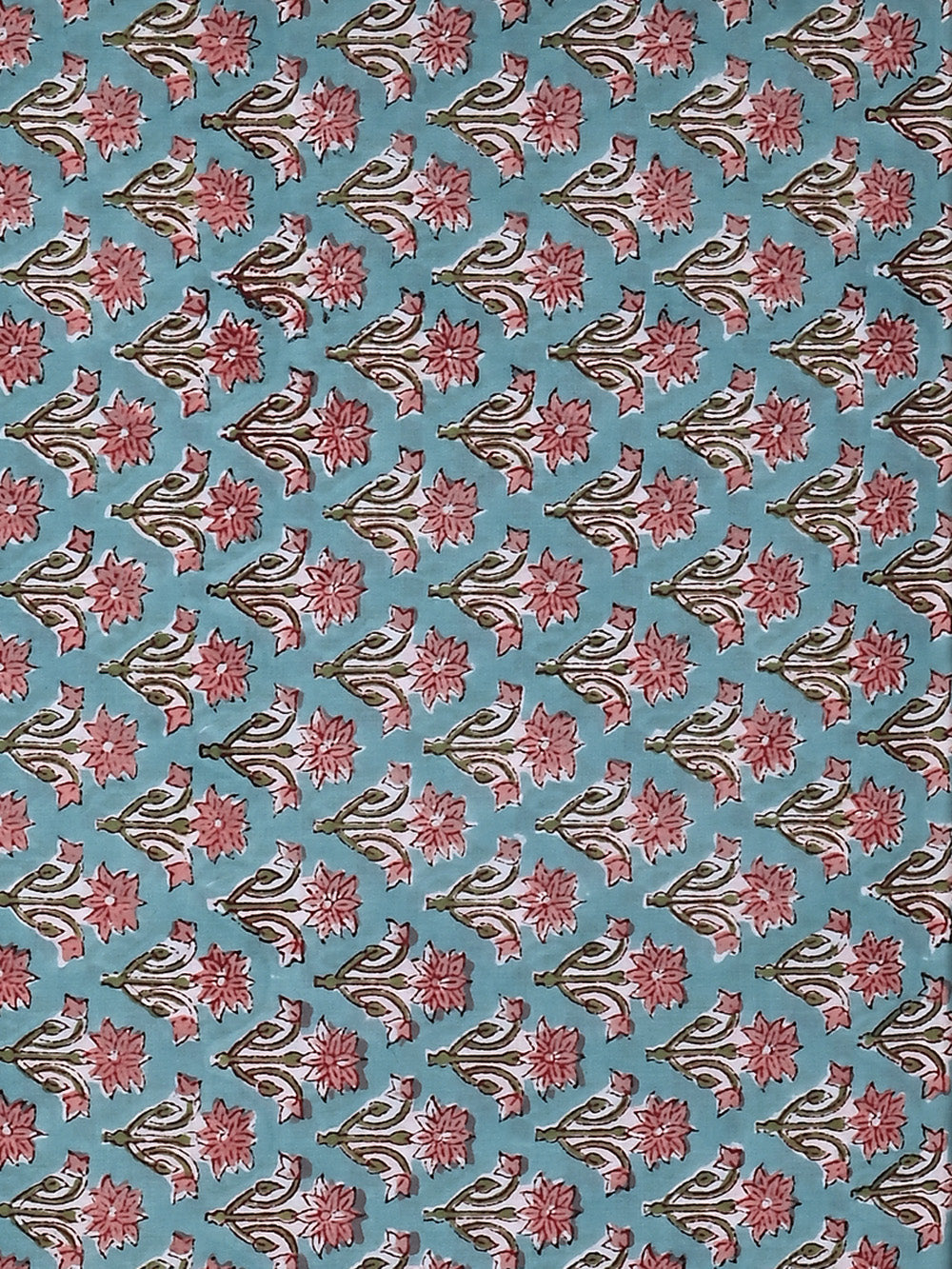 Blue Mughal Flower Booti Pattern Cotton Cambric Sanganeri Hand Block P
