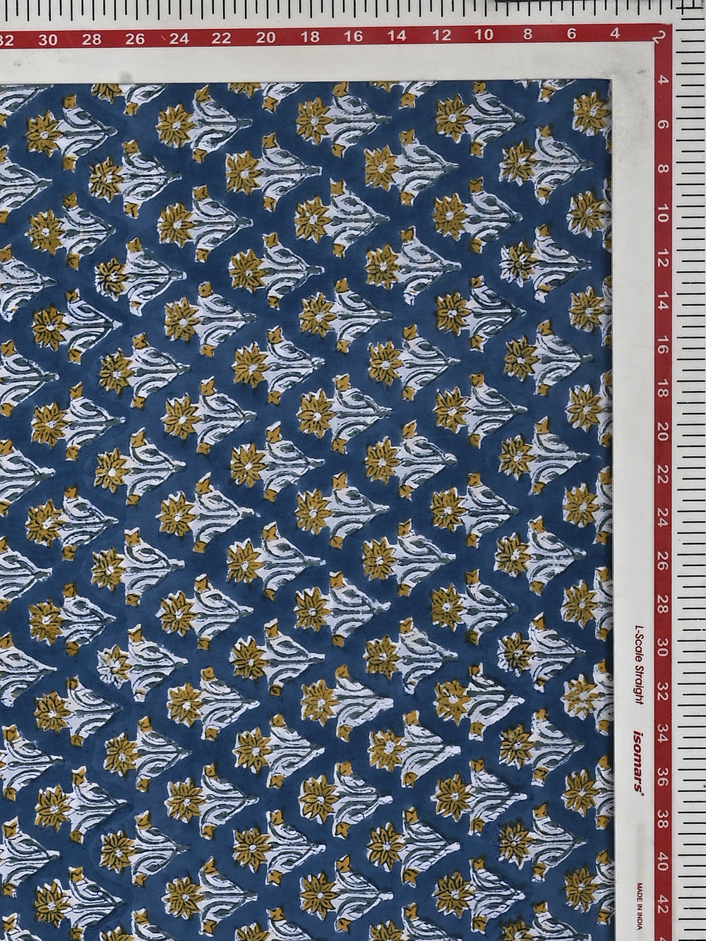 Dark Blue Mughal Flower Booti Pattern Cotton Cambric Sanganeri Hand Block Printed Fabric