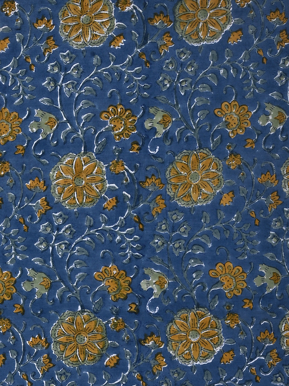 Blue Bageecha Jaal Pattern Cotton Cambric Sanganeri Hand Block Printed Fabric