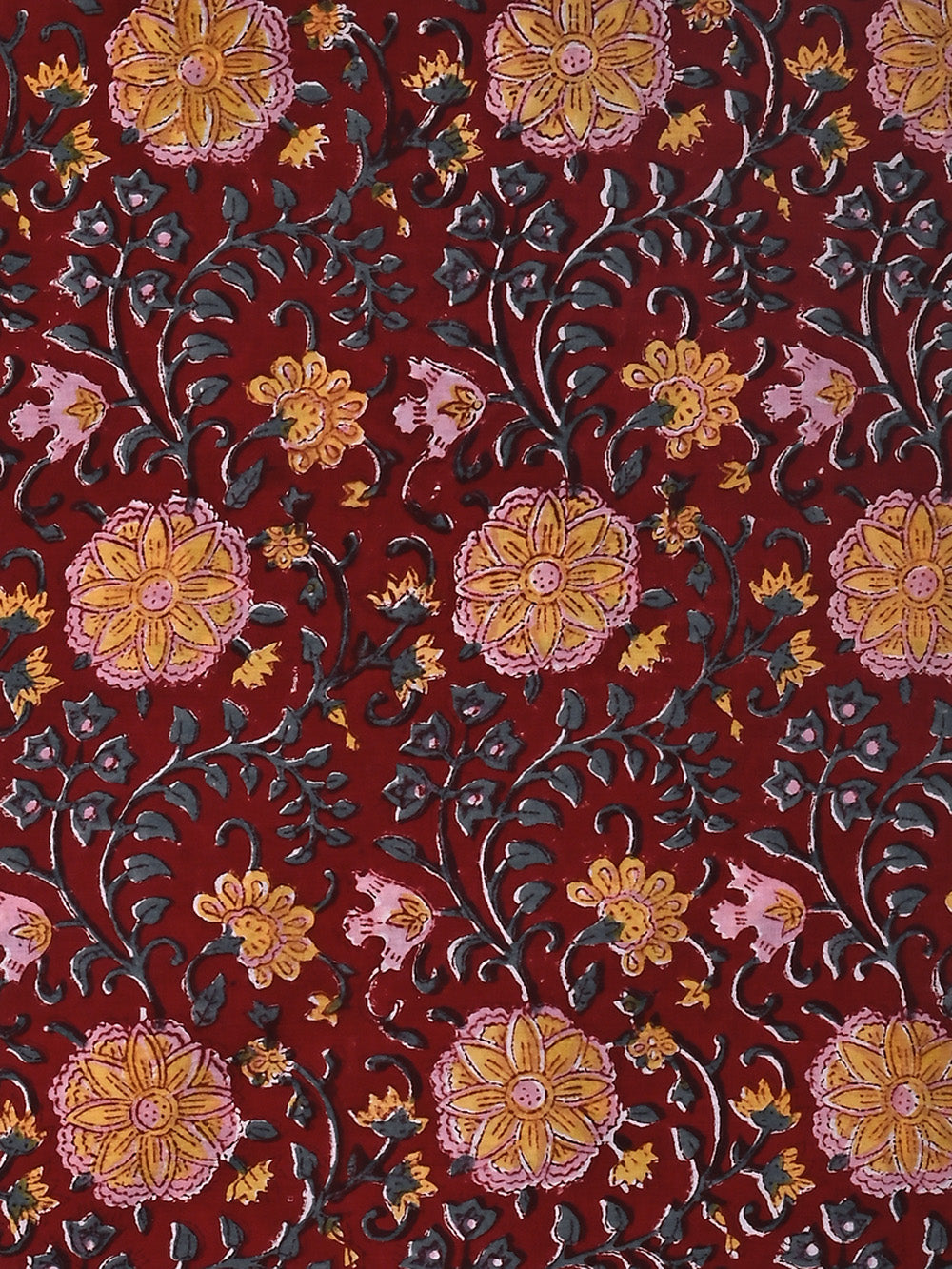 Red Bageecha Jaal Pattern Cotton Cambric Sanganeri Hand Block Printed Fabric