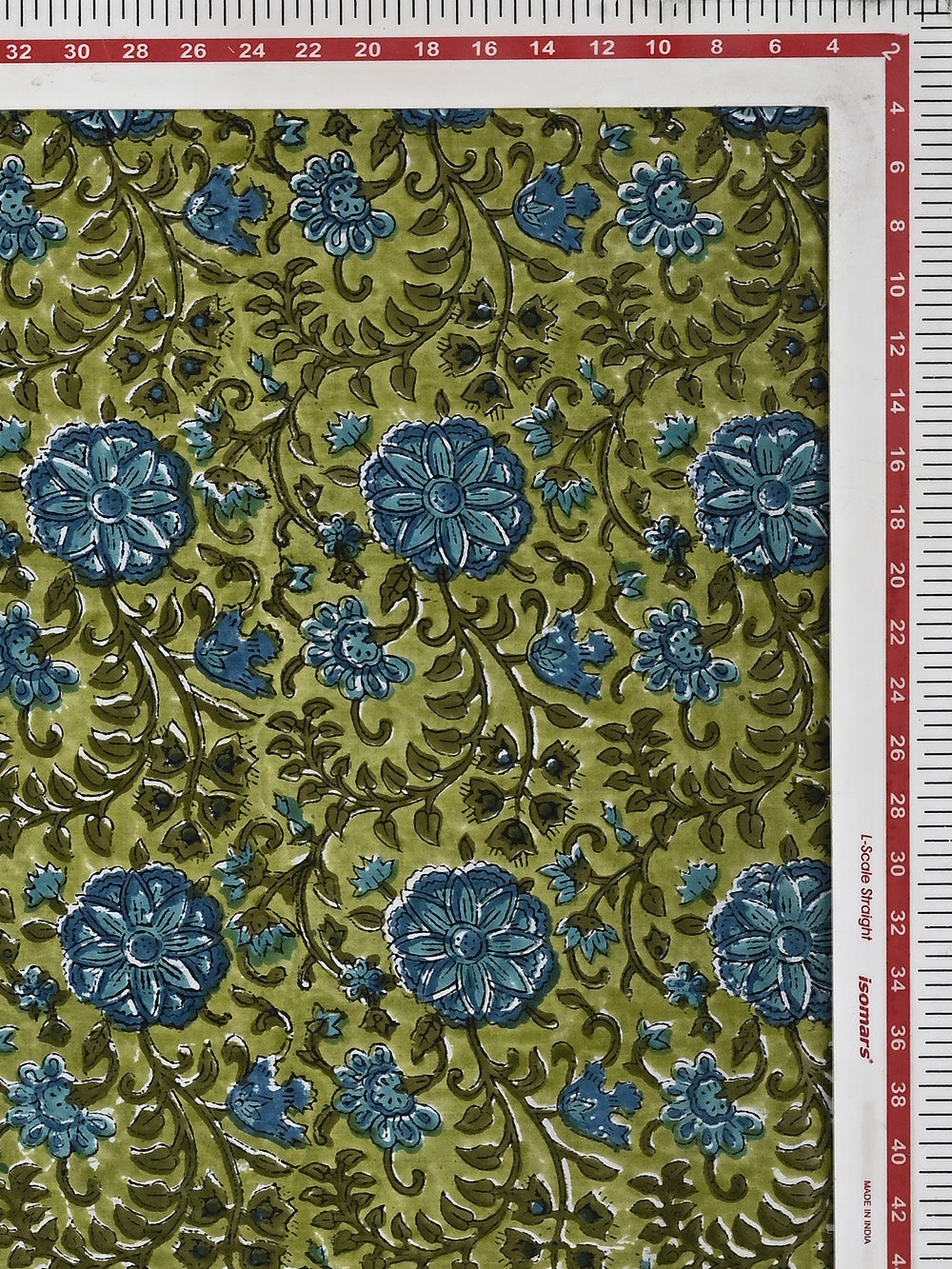 Green Bageecha Jaal Pattern Cotton Cambric Sanganeri Hand Block Printed Fabric