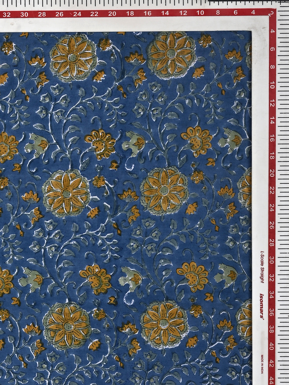 Blue Bageecha Jaal Pattern Cotton Cambric Sanganeri Hand Block Printed Fabric