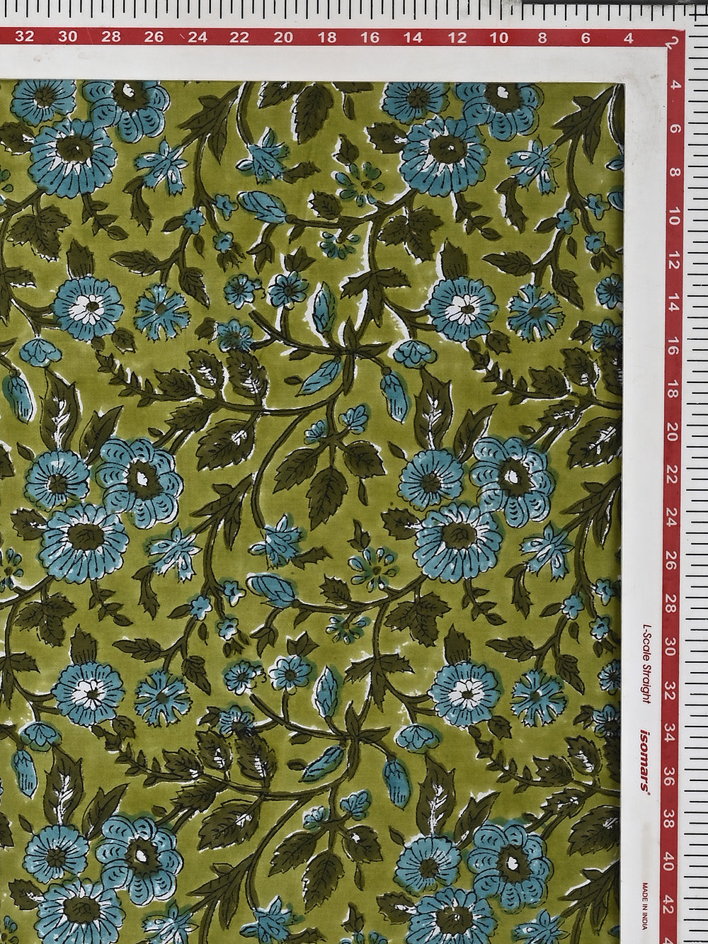 Green Guldasta Bageecha Jaal Pattern Cotton Cambric Sanganeri Hand Block Printed Fabric