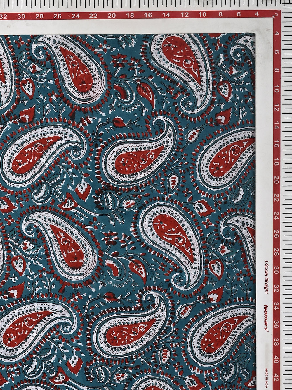Blue Lal Kairi Jaal Pattern Cotton Cambric Sanganeri Hand Block Printed Fabric