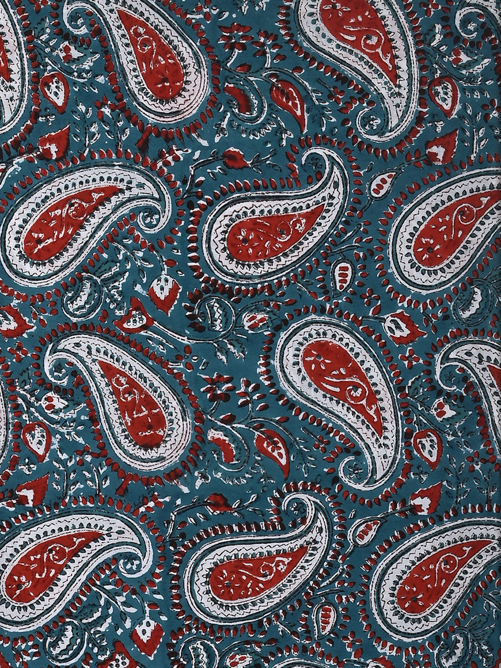 Blue Lal Kairi Jaal Pattern Cotton Cambric Sanganeri Hand Block Printed Fabric