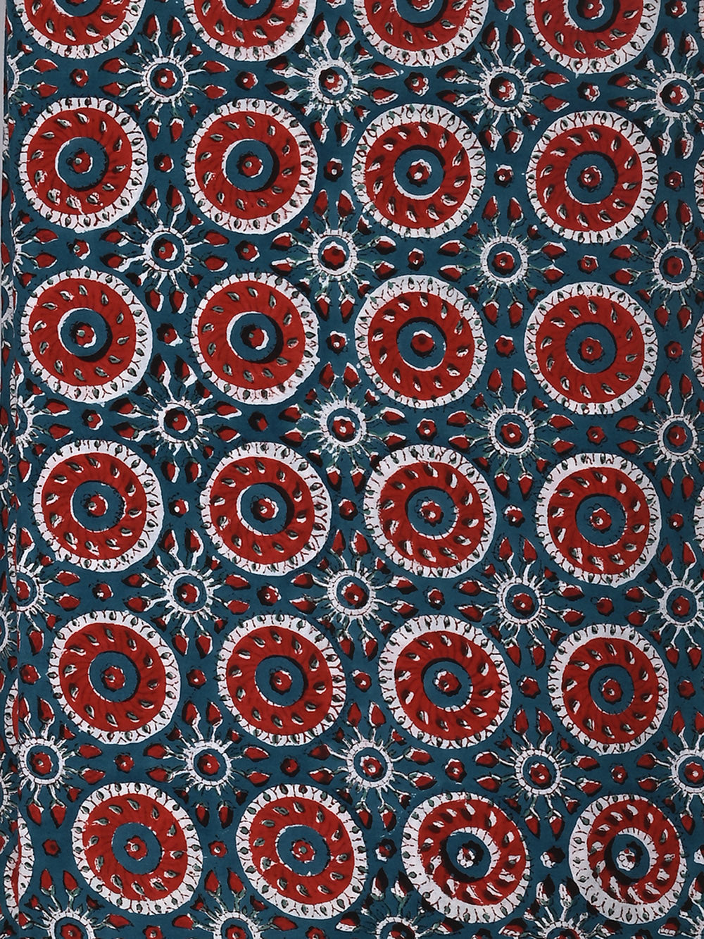 Blue Gola Geometric Pattern Cotton Cambric Sanganeri Hand Block Printed Fabric