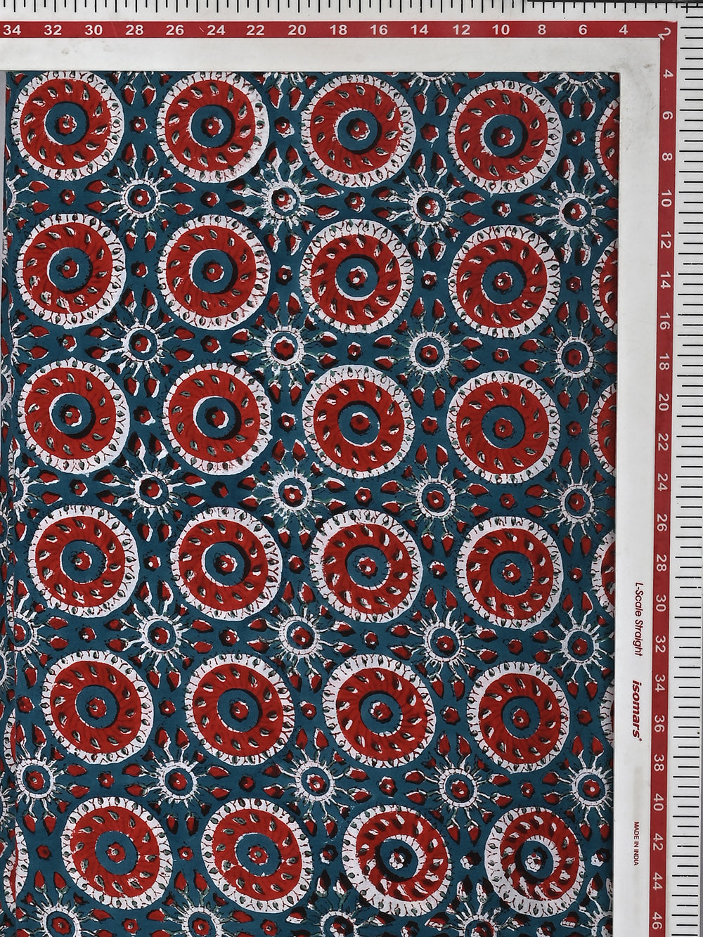Blue Gola Geometric Pattern Cotton Cambric Sanganeri Hand Block Printed Fabric