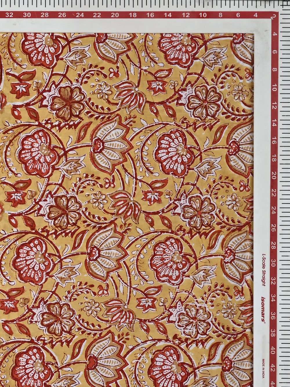 Yellow Anokha Chintz Lotus Jaal Pattern Cotton Cambric Sanganeri Hand Block Printed Fabric