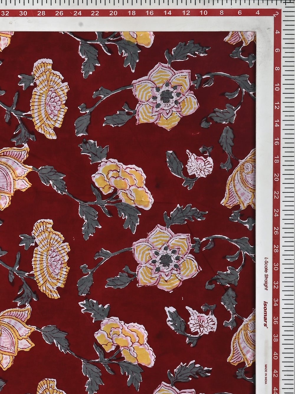 Red Chintz Jaal Pattern Cotton Cambric Sanganeri Hand Block Printed Fabric