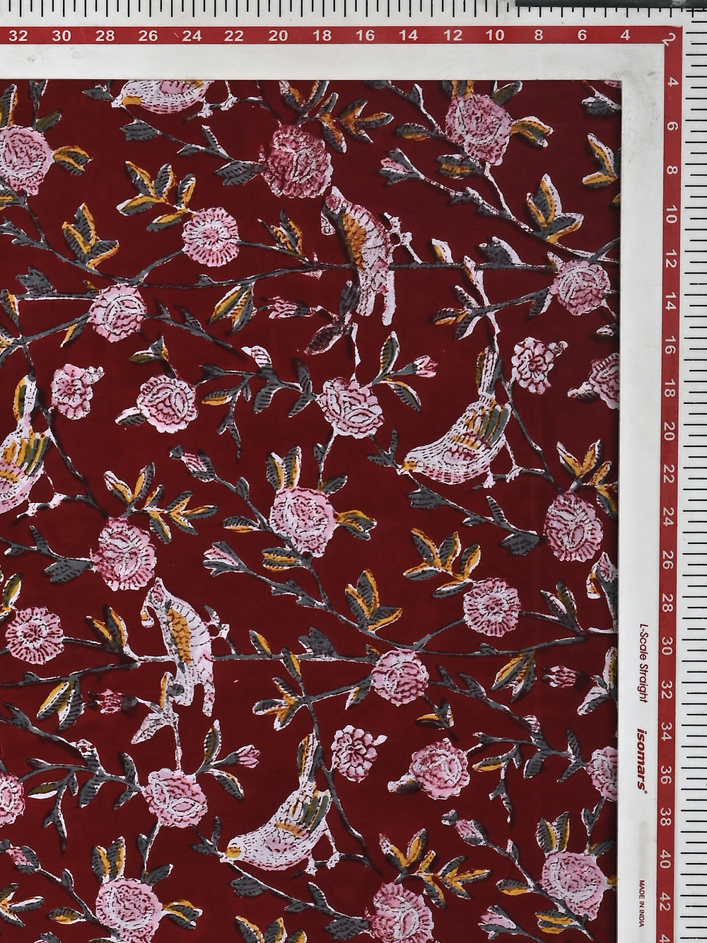 Red Chidiya Jaal Pattern Cotton Cambric Sanganeri Hand Block Printed Fabric