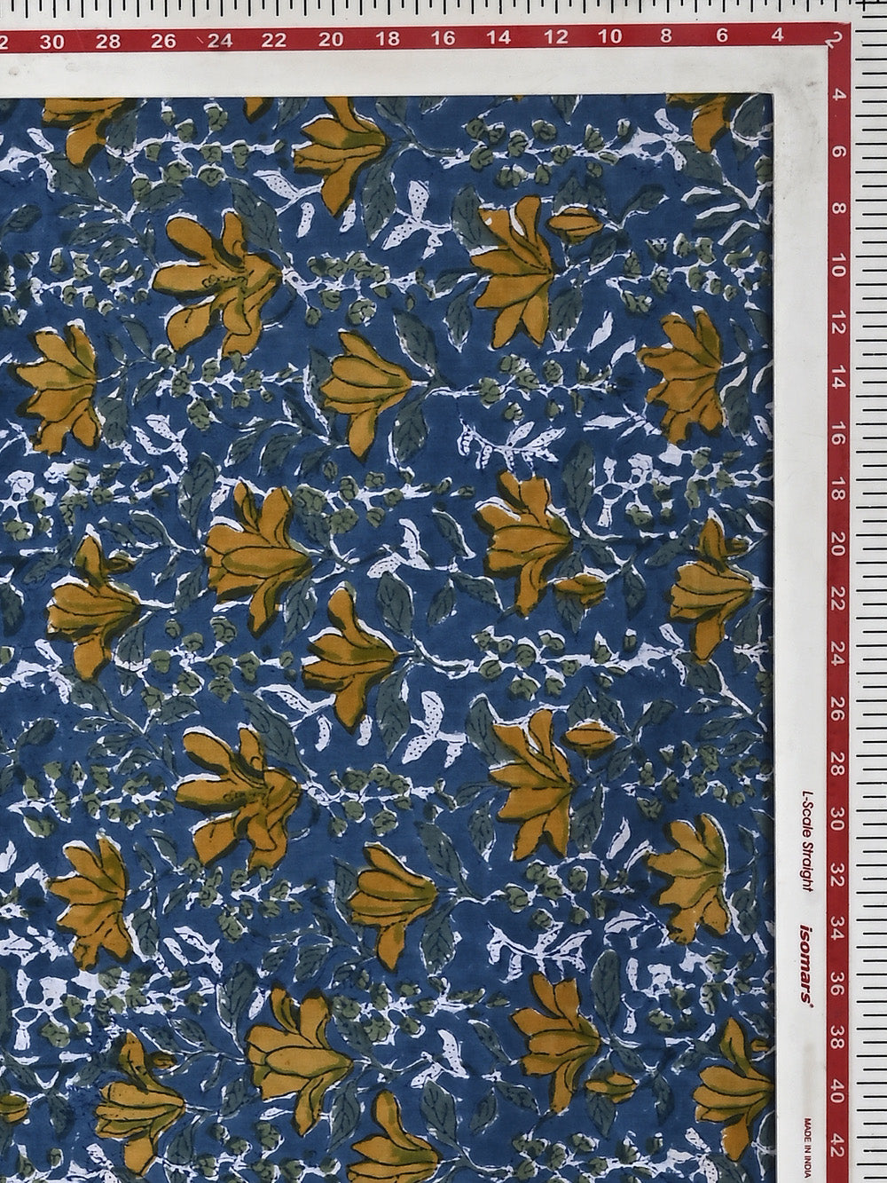 Blue Creeper Flower Jaal Pattern Cotton Cambric Sanganeri Hand Block Printed Fabric