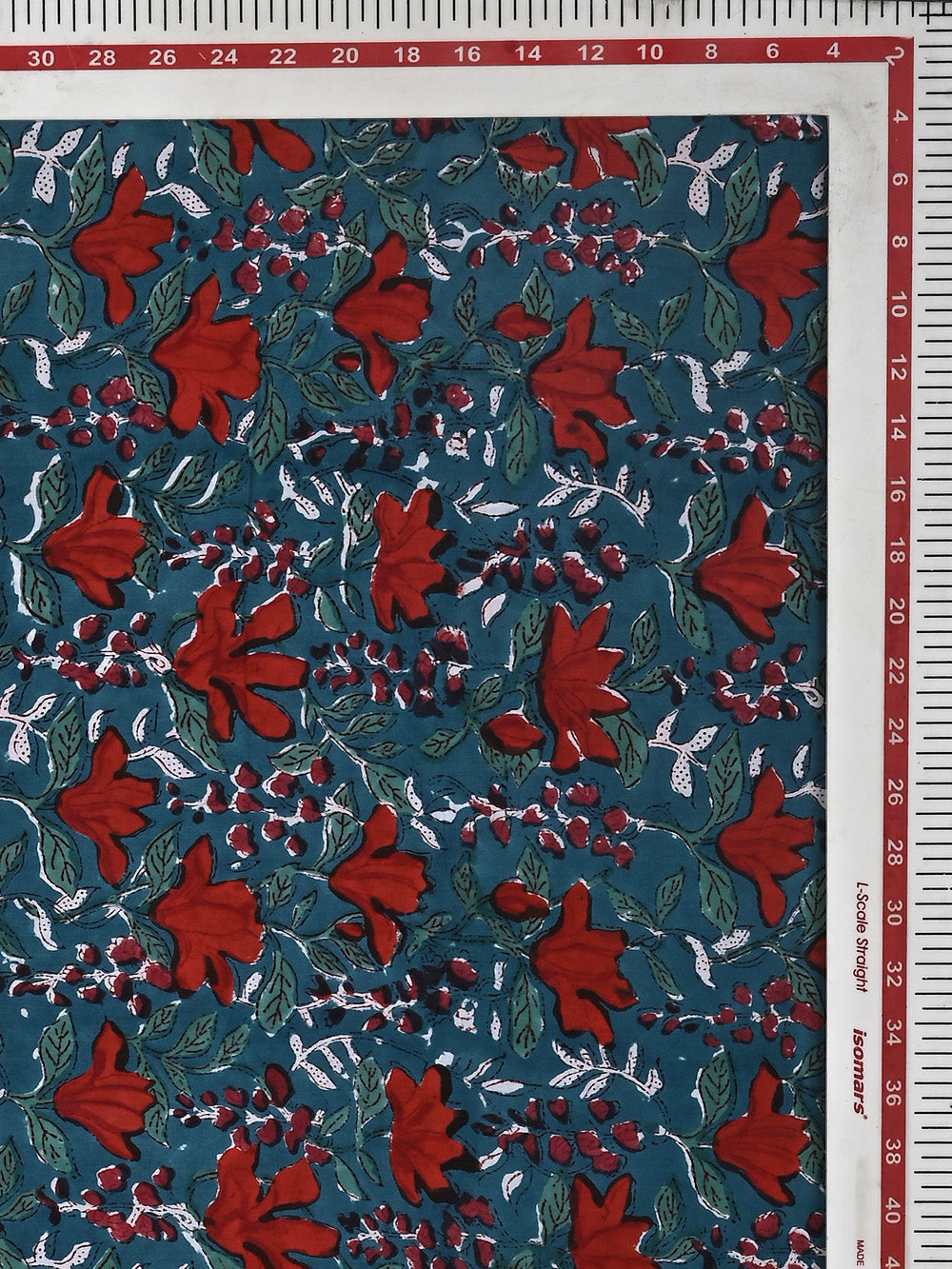 Teal Blue Creeper Flower Jaal Pattern Cotton Cambric Sanganeri Hand Block Printed Fabric