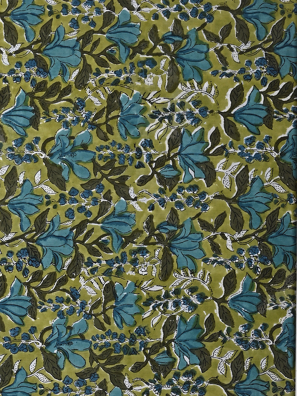 Green Creeper Flower Jaal Pattern Cotton Cambric Sanganeri Hand Block Printed Fabric