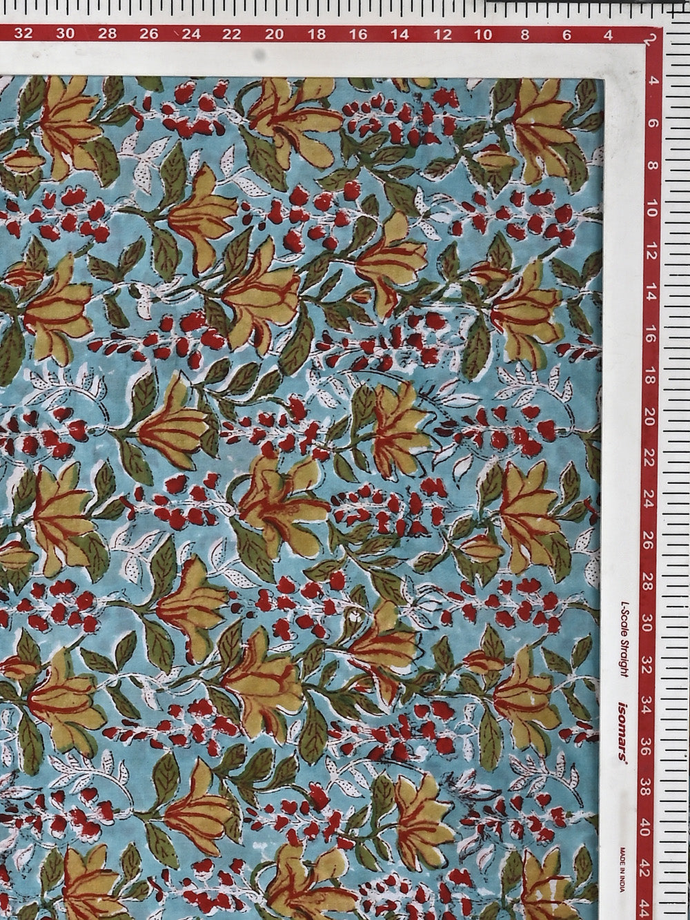 Blue Creeper Flower Jaal Pattern Cotton Cambric Sanganeri Hand Block Printed Fabric