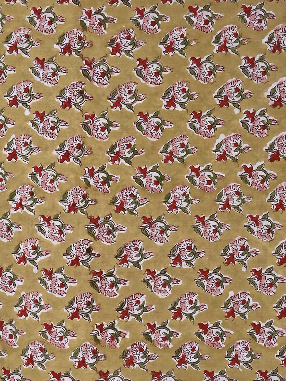 Yellow Choti Booti Pattern Cotton Cambric Sanganeri Hand Block Printed Fabric