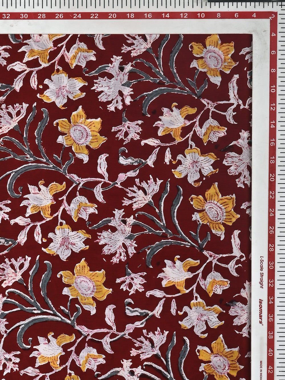 Red Garden Jaal Pattern Cotton Cambric Sanganeri Hand Block Printed Fabric
