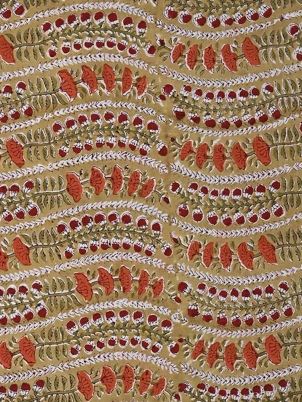 Yellow Bel Jaal Pattern Cotton Cambric Sanganeri Hand Block Printed Fabric