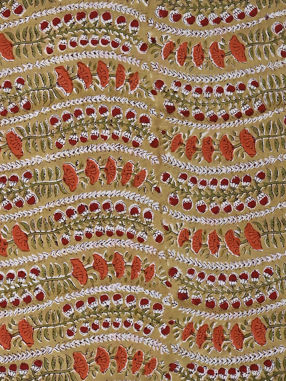 Yellow Bel Jaal Pattern Cotton Cambric Sanganeri Hand Block Printed Fa