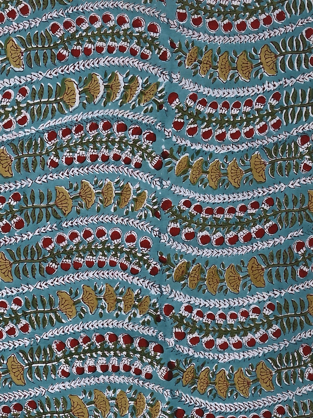 Blue Bel Jaal Pattern Cotton Cambric Sanganeri Hand Block Printed Fabr