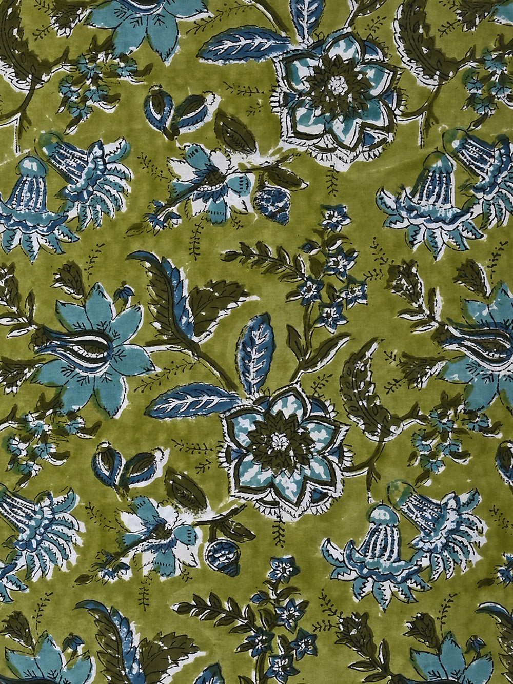 Green Gudhal Jaal Pattern Cotton Cambric Sanganeri Hand Block Printed Fabric