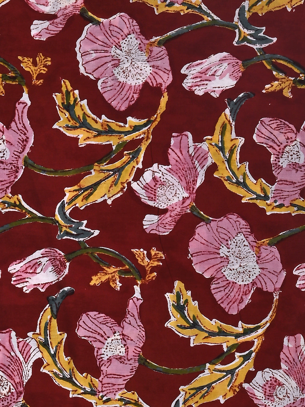 Red Poppy Jaal Pattern Cotton Cambric Sanganeri Hand Block Printed Fabric