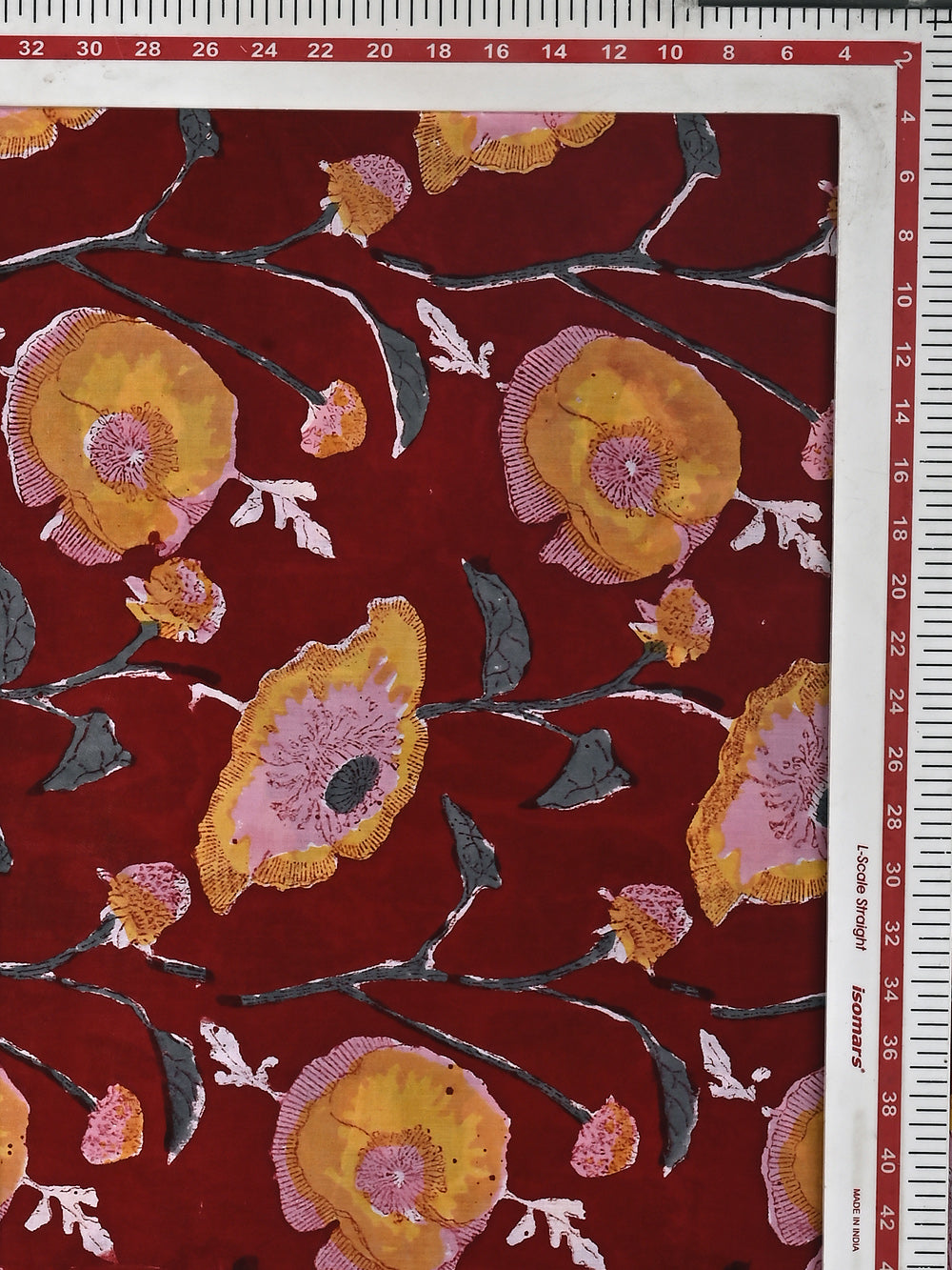 Red Bareek Poppy Jaal Pattern Cotton Cambric Sanganeri Hand Block Printed Fabric