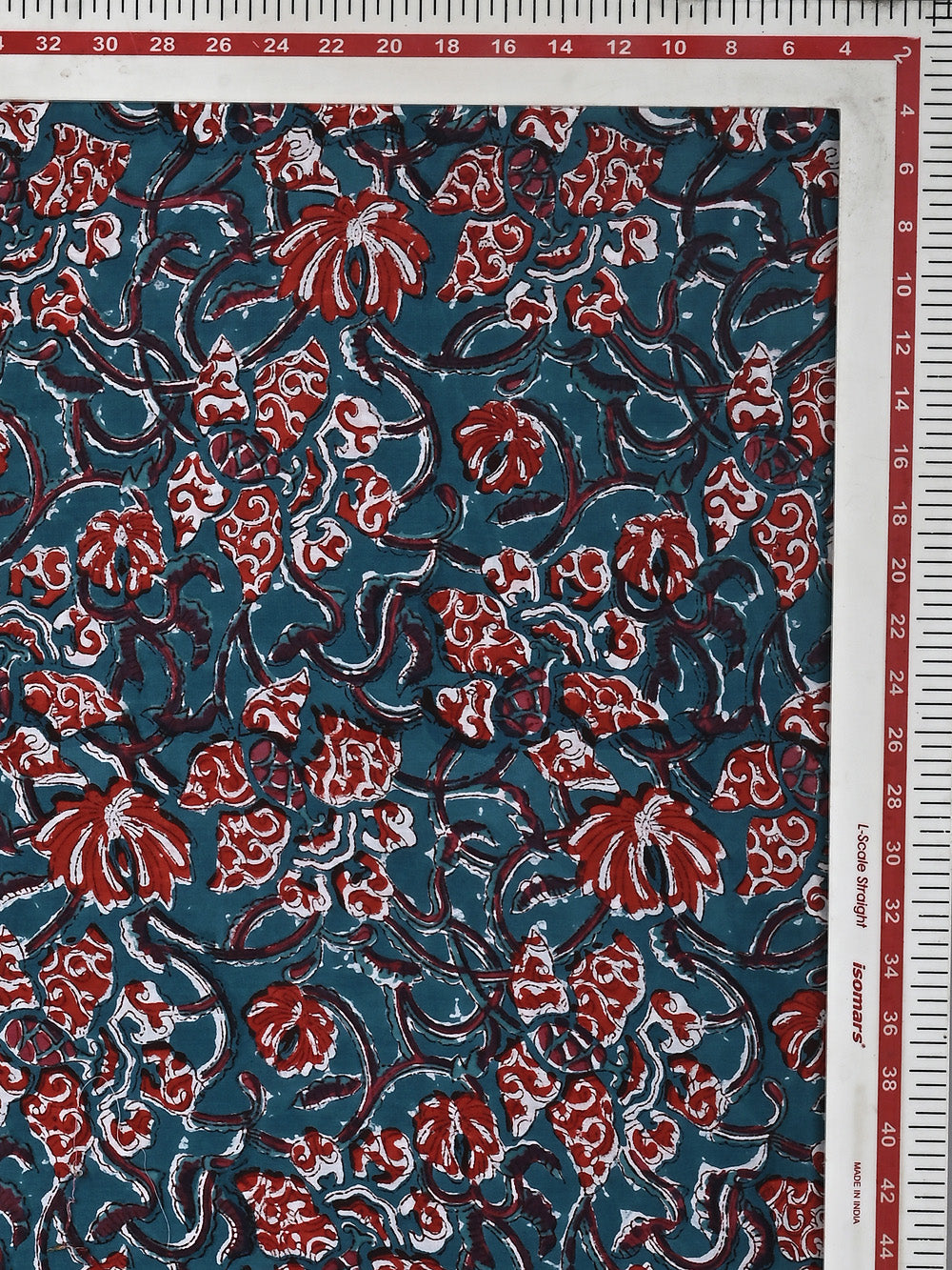Teal Aster Jaal Pattern Cotton Cambric Sanganeri Hand Block Printed Fabric