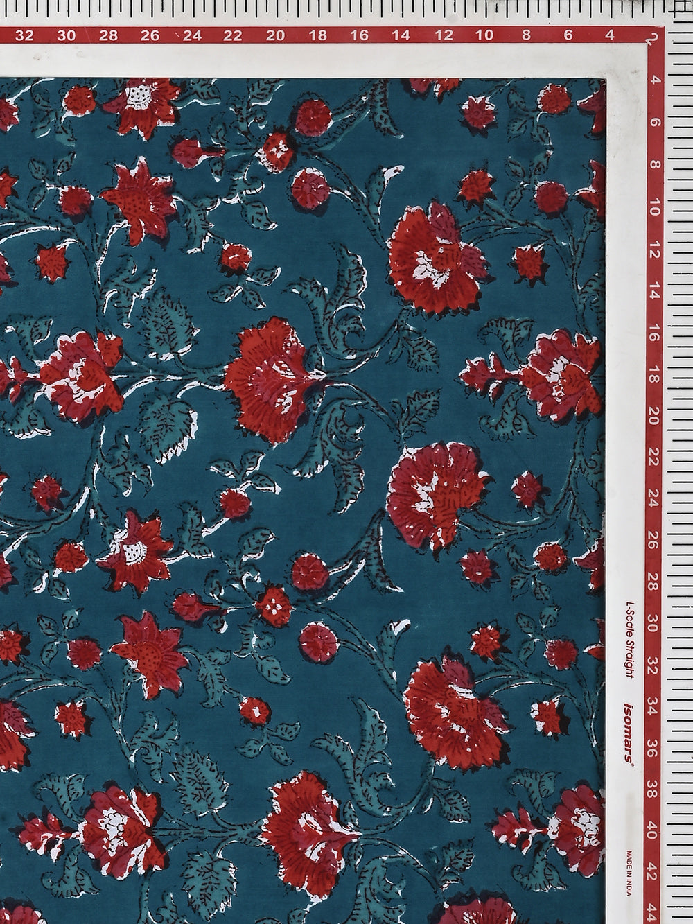 Blue Gudhal Jaal Pattern Cotton Cambric Sanganeri Hand Block Printed Fabric