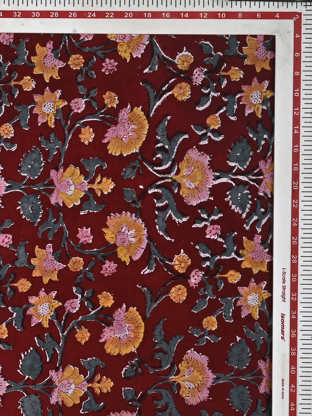 Red Gudhal Jaal Pattern Cotton Cambric Sanganeri Hand Block Printed Fabric
