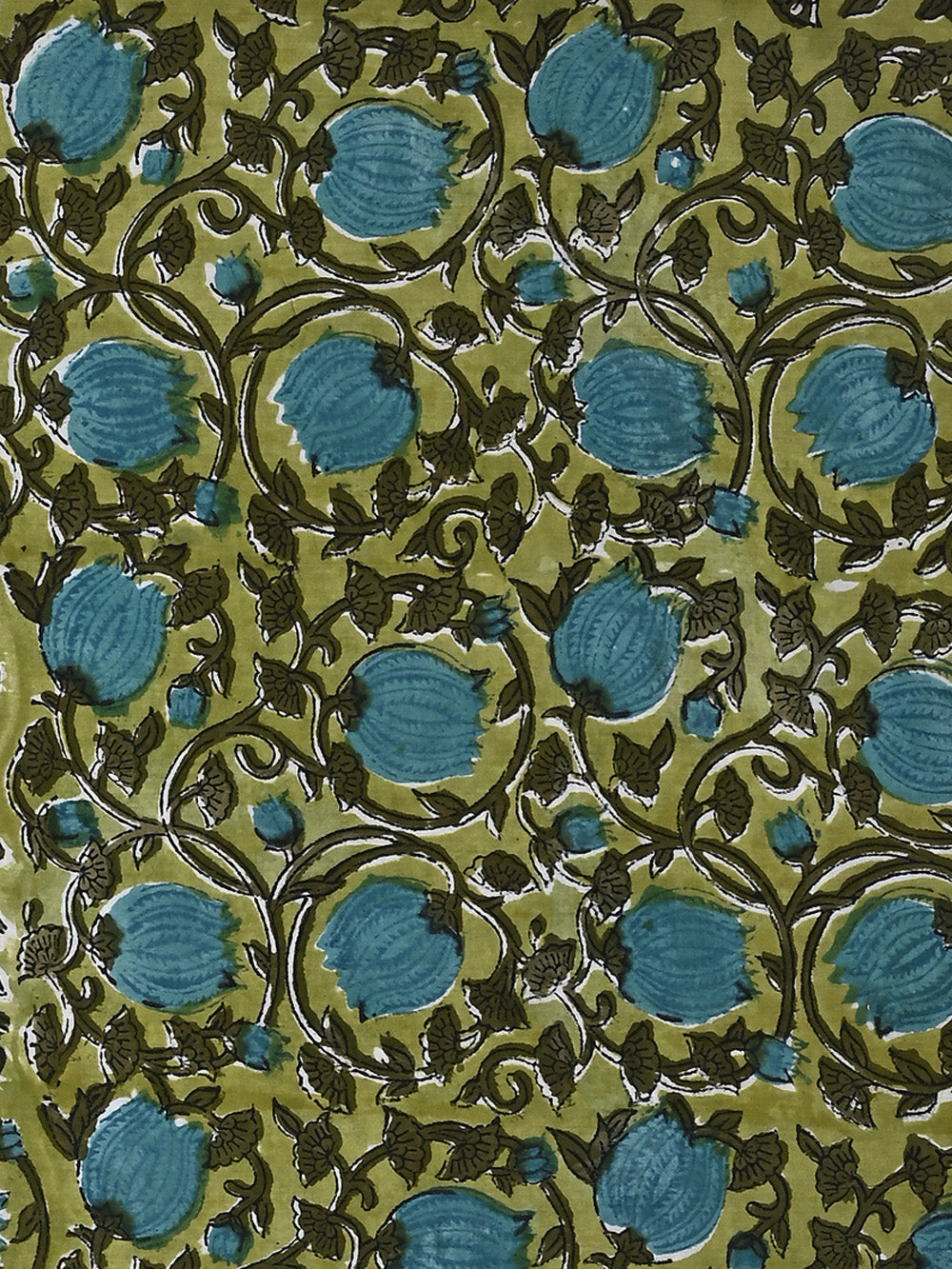 Green Kamal Jaal Pattern Cotton Cambric Sanganeri Hand Block Printed Fabric