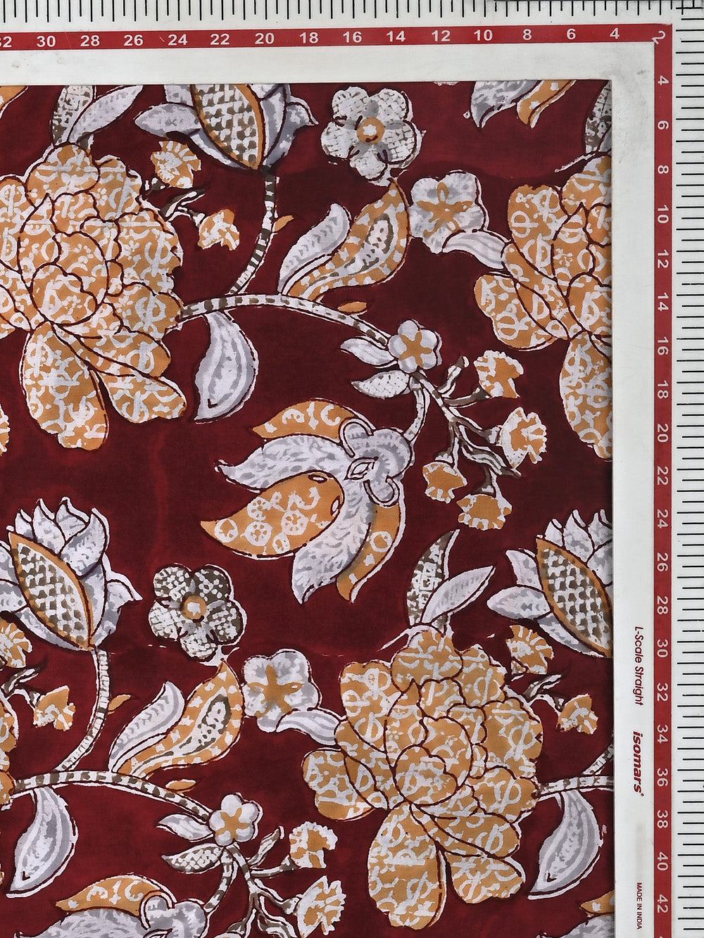 Red Bada Phool Patch Jaal Pattern Cotton Cambric Sanganeri Hand Block Printed Fabric