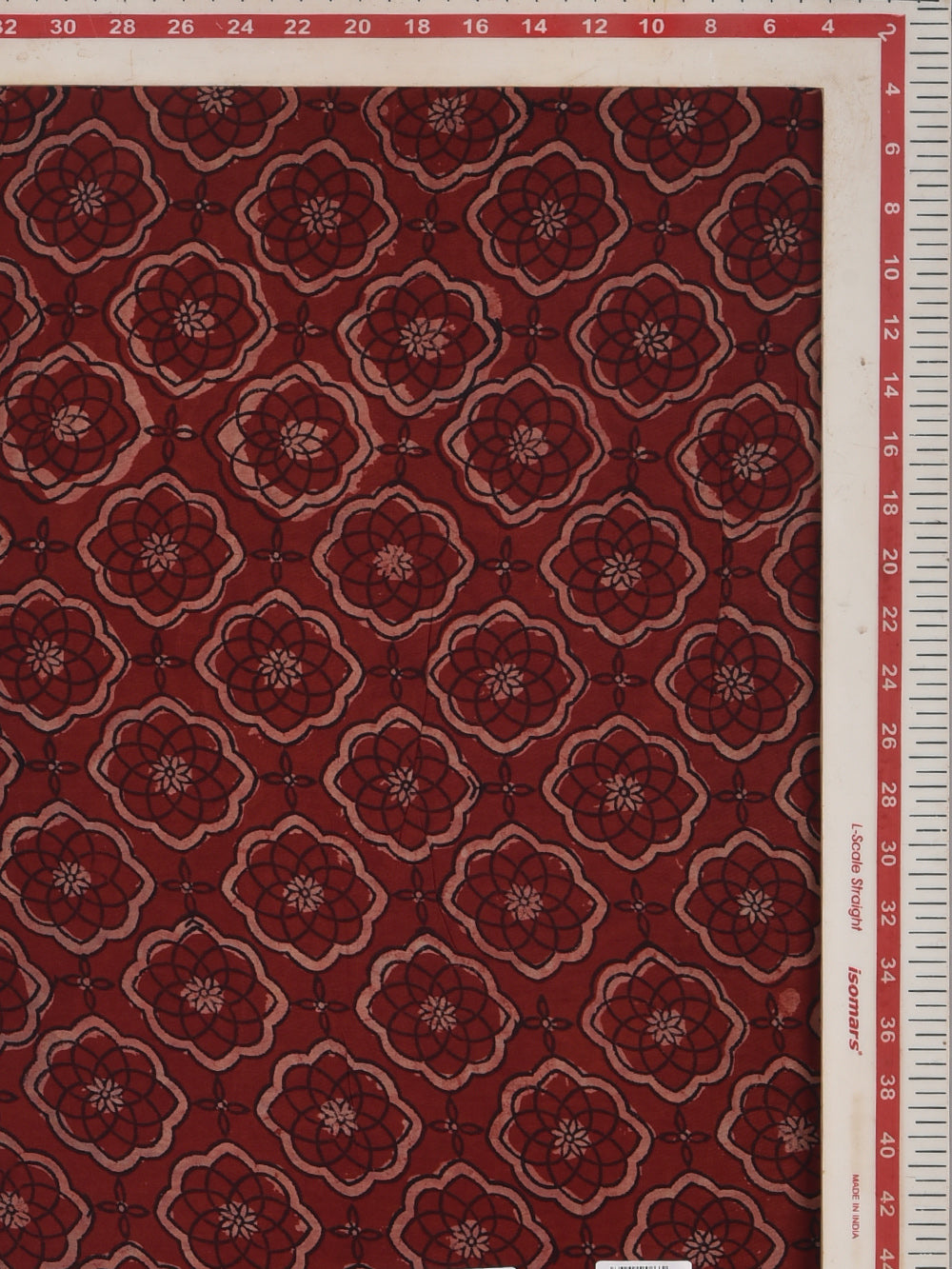 Ajrakh Red Mughal Phool Hand Printed Modal Fabric