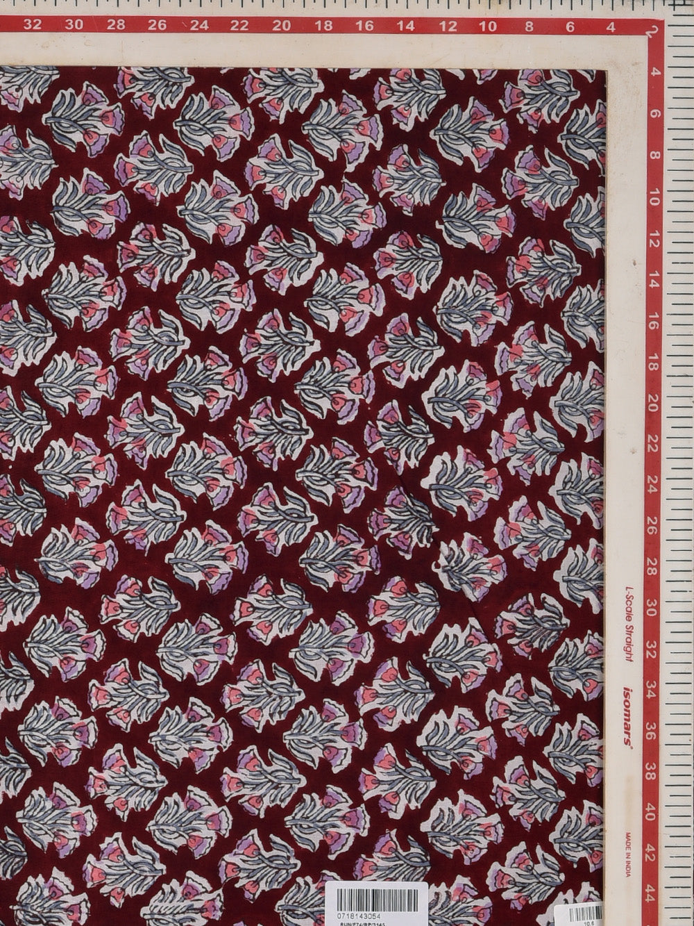 Maroon Booti Hand Printed Modal Fabric