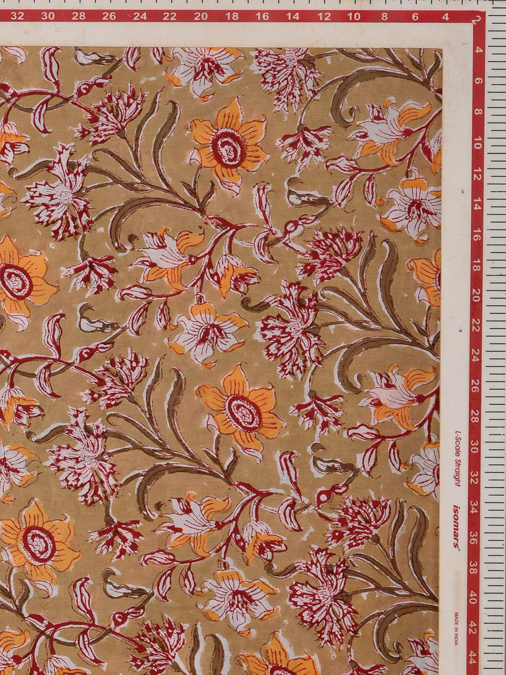 Beigish Yellow Flower Jaal Hand Printed Modal Fabric