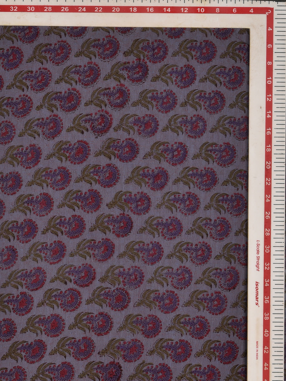 Greyish Lavendar Mini Paisley Cotton Dobby Mangalgiri Sanganeri Hand Block Printed Fabric